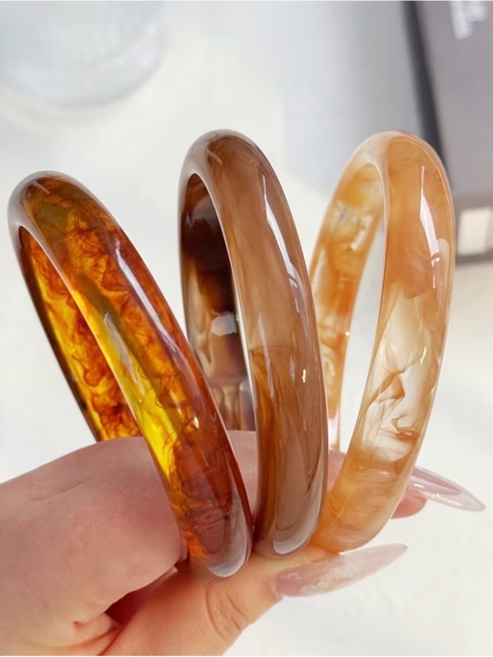 Marbled Brown Resin Bangle Bracelet - Women Jewelry